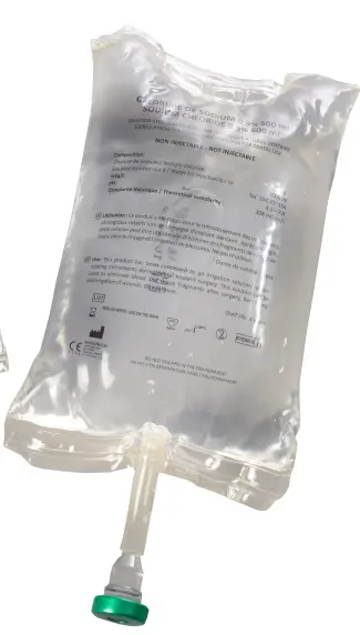 Poche de solution saline 250 ml à 0,9% (La boîte de 40) CHLORURE DE SODIUM - Serum physiologique - Hygitech