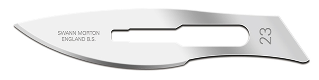 100 Carbon Steel Sterile Lame Blades No. 23 (ST23) Swann-Morton (210) - Delynov