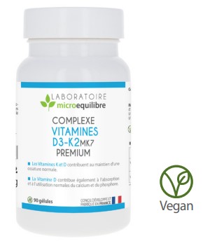 Complément alimentaire Complexe Vitamines D3-K2 MK7 Premium (vitD3) - Laboratoire Microequilibre - Delynov