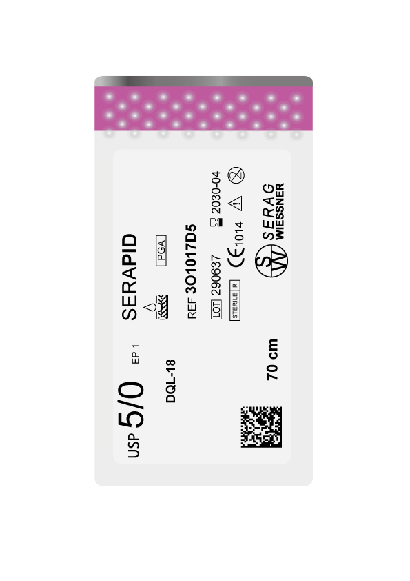 SERAPID résorbable incolore (5/0) aiguille DQL-18 de 50 CM boite de 24 sutures - Drs JOUANNY & KHAYAT - Serag & Wiessner (3O1017D5) - Delynov