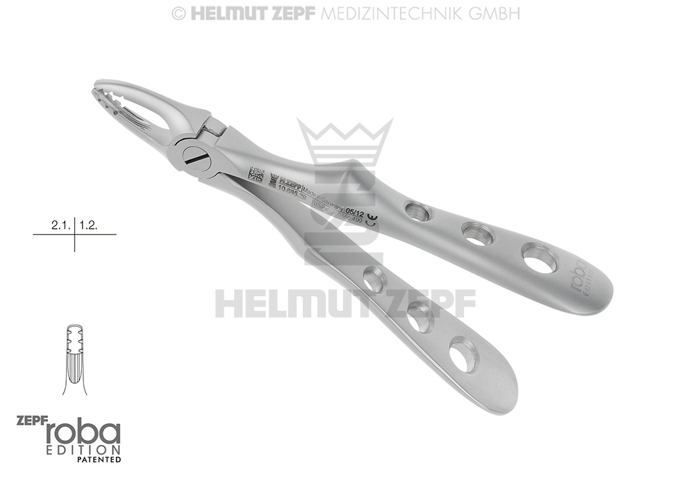Surgical dental extraction forceps for children, English pattern, figure 33, Roba design - Helmut Zepf (10.685.33) - Delynov
