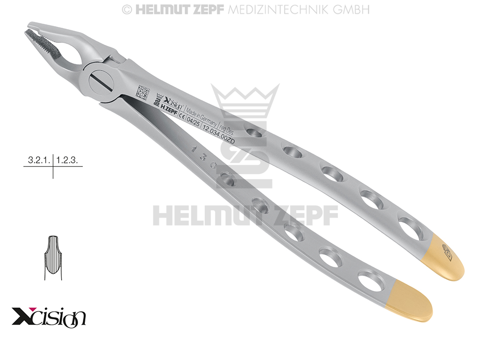 Daviers d'extraction dentaire de modèle anglais pour incisives et canines supérieures, figure 34 - Helmut Zepf (12.034.00ZD) - Delynov