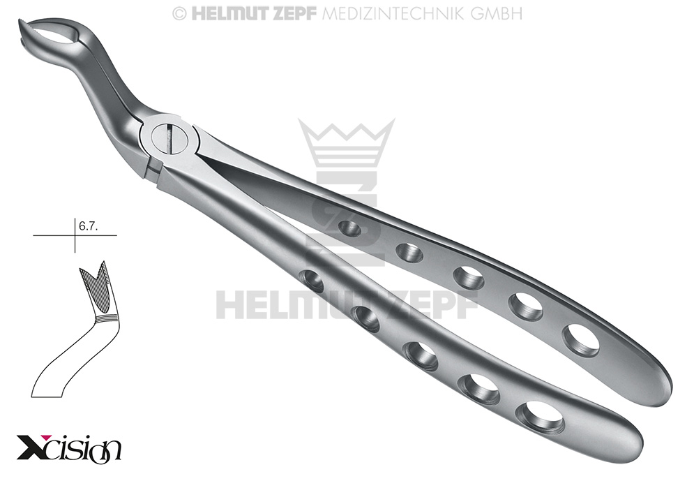 Davier chirurgical coudé forme anglaise figure 67L pour dents de sagesse supérieures - Helmut Zepf (12.067.17Z) - Delynov