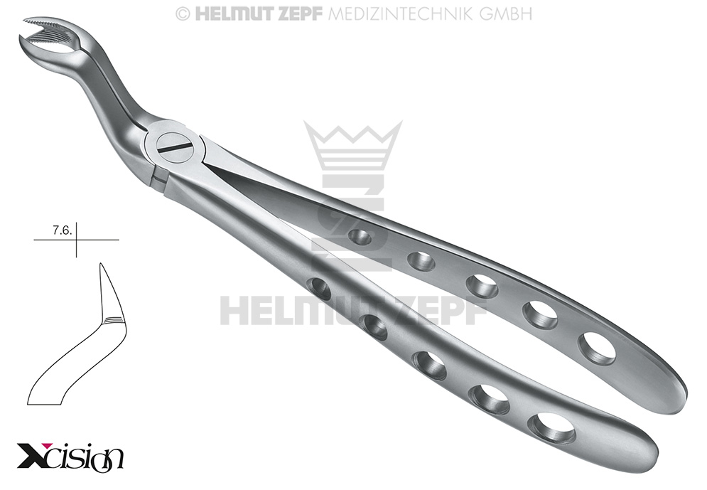 Angled surgical dental extraction forceps for upper wisdom teeth, figure 67R pattern - Helmut Zepf (12.067.18Z) - Delynov