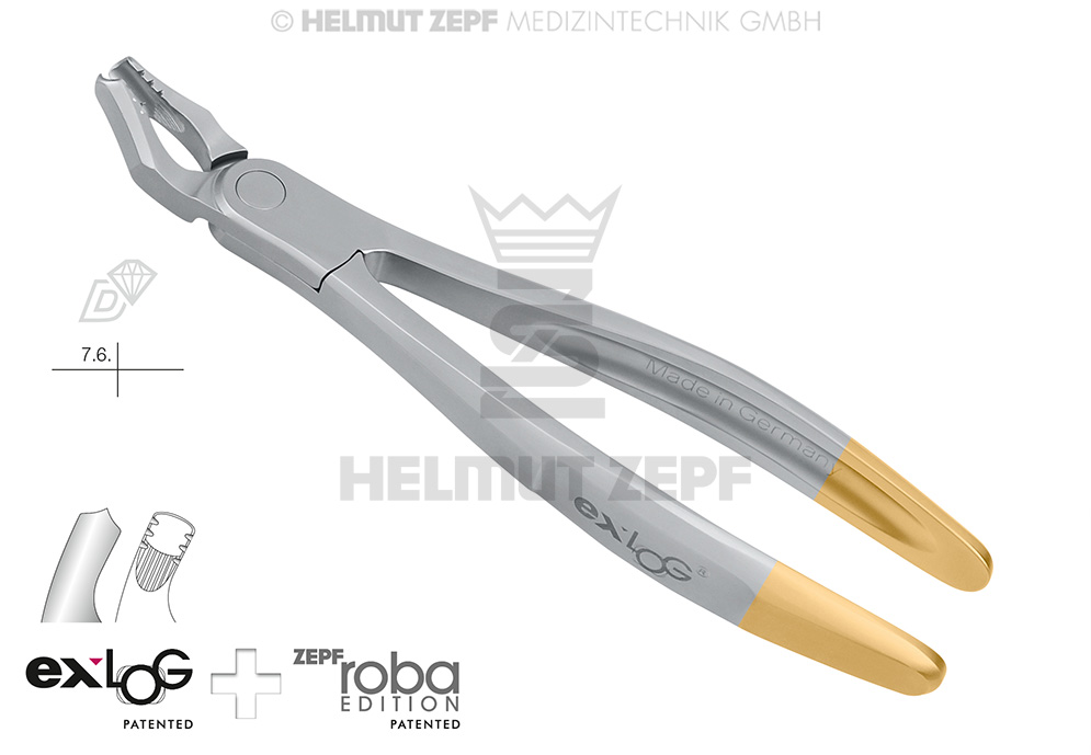 Surgical dental extraction forceps for upper molars, Exlog model fig. 17 - Helmut Zepf (15.217.00D) - Delynov