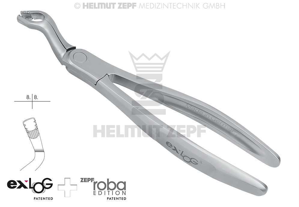 Surgical dental extraction forceps for upper wisdom teeth, Exlog model Figure 67A - Helmut Zepf (15.267.01) - Delynov