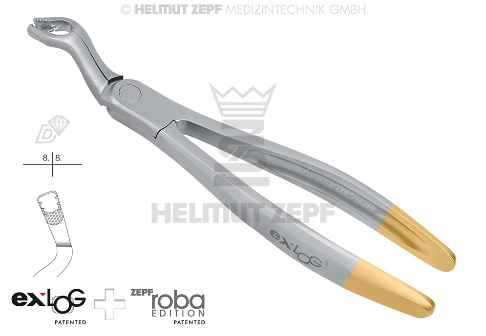 Surgical dental extraction forceps for upper wisdom teeth, Exlog model fig. 67A - Helmut Zepf (15.267.01D) - Delynov