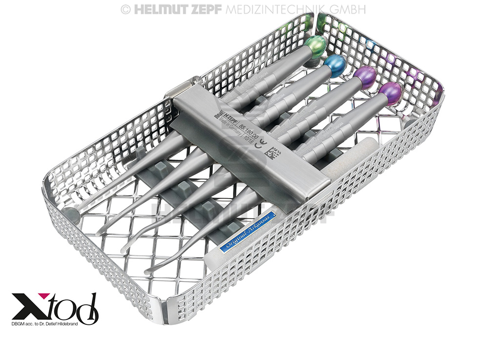 Kit chirurgical comprenant 4 élévateurs pour chirurgie approximale - Helmut Zepf (17.007.70) - Delynov