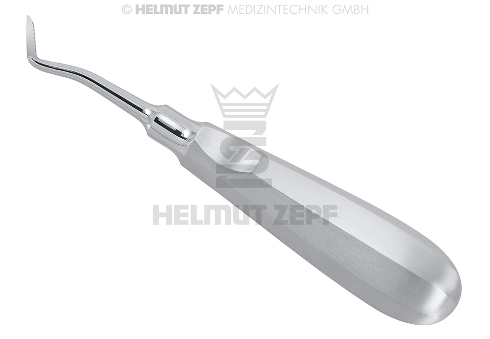 Surgical dental root elevator, Figure 190, left side, with standard handle - Helmut Zepf (17.190.00) - Delynov