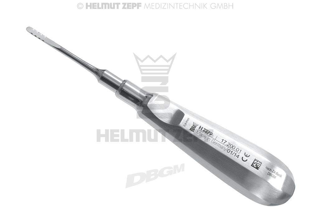 Élévateur chirurgical de racines dentaires, modifié d'après le Dr. Beck, largeur 2,8 mm - Helmut Zepf (17.200.01) - Delynov