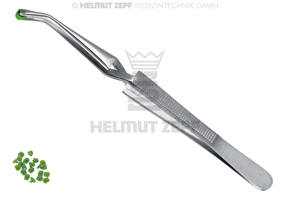 Précelle chirurgicale pour incrustation, 16 cm, autobloquante, avec coussinets interchangeables - Helmut Zepf (19.274.60) - Delynov