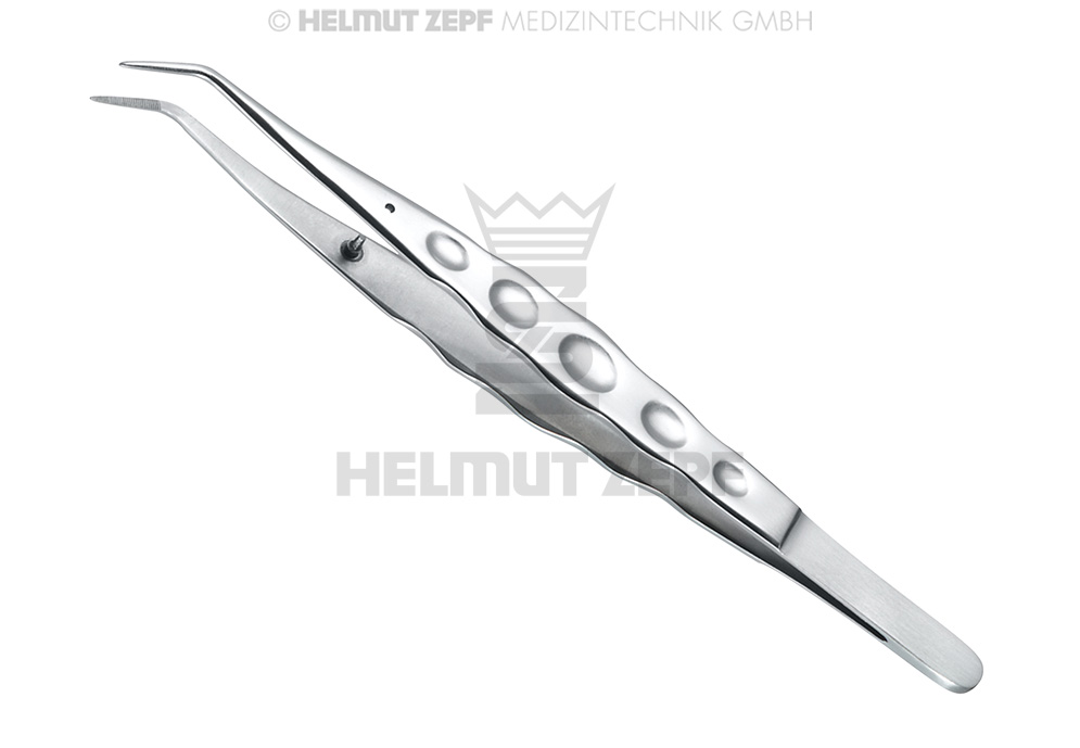 Ergonomic surgical cotton pliers, 15 cm, serrated tip with guide pin - Helmut Zepf (22.025.03) - Delynov