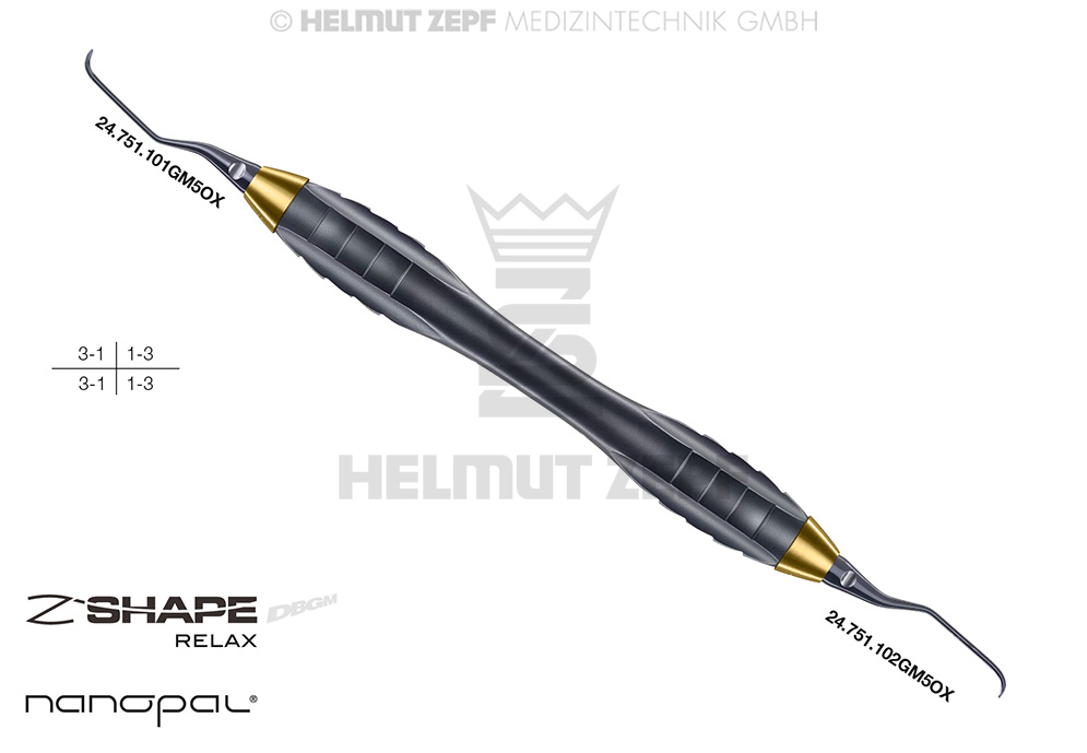 Curette chirurgicale dentaire spéciale Gracey 1/2, tige environ 3 mm plus longue - Helmut Zepf (24.221.01GM5OX) - Delynov