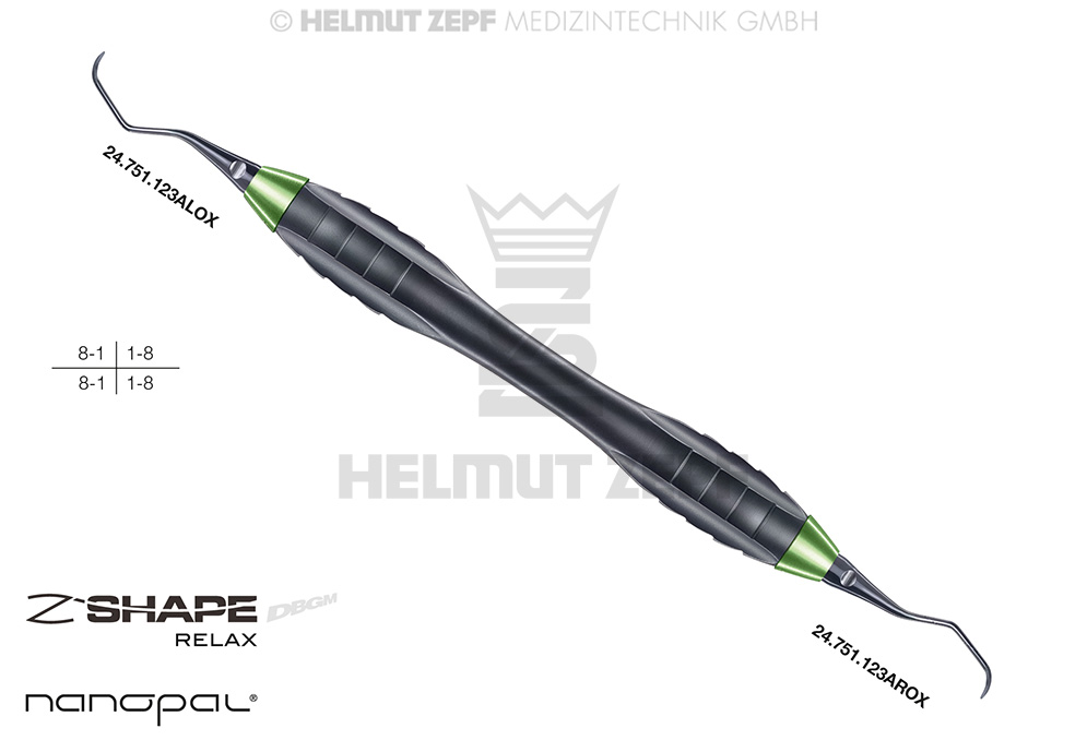 Détartreur parodontal, manche Z-Shape Relax, jaune-vert - Helmut Zepf (24.228.23AOX) - Delynov
