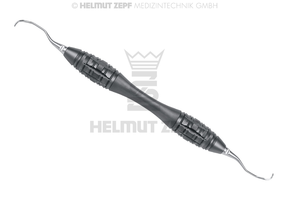 Curette double extrémité courbée Langer 1/2, manche Huerzeler/Zuhr - Helmut Zepf (24.744.01L-HZU) - Delynov