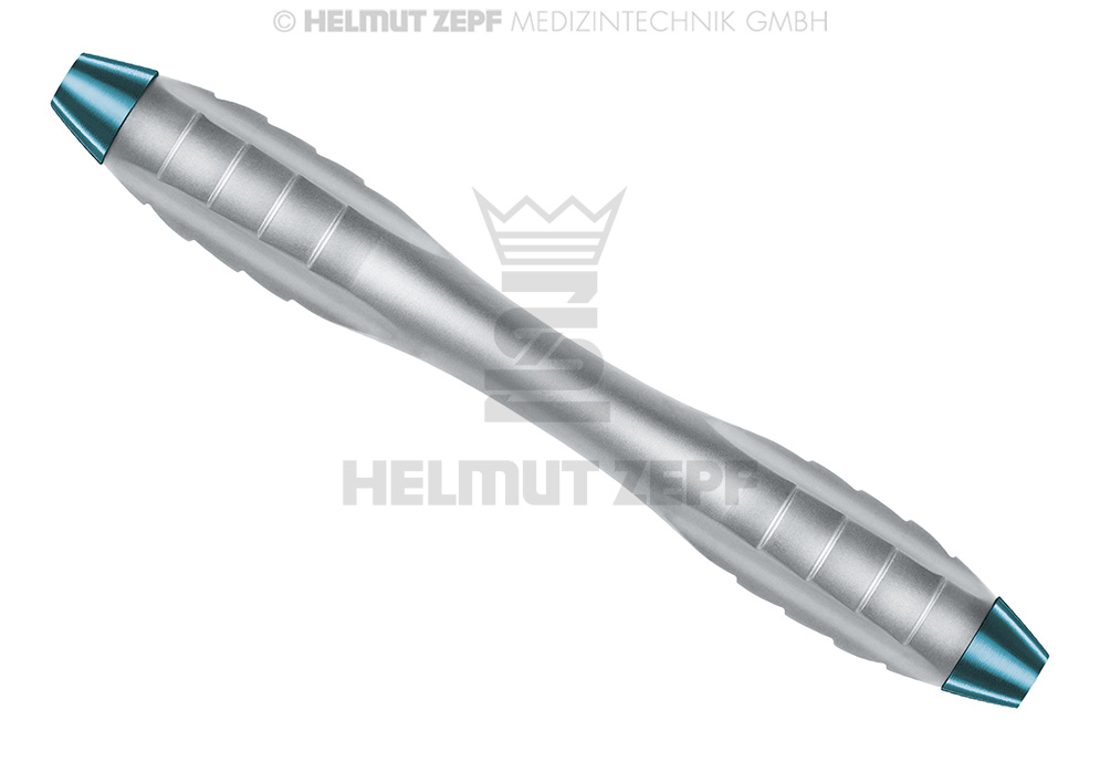 Turquoise handle surgical retractor, concave cavity and convex scale, Z-Shape Relax model - Helmut Zepf (26.030.06) - Delynov