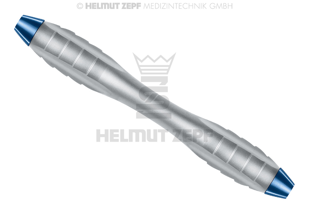 Z-shape surgical retractor with blue Relax handle, concave cavity and convex scale - Helmut Zepf (26.030.07) - Delynov