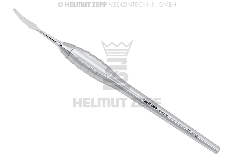 Couteau de Gin chirurgical, lame courbée en forme de Z, manche avec un embout fileté M4x0,5 mm - Helmut Zepf (26.182.39) - Delynov