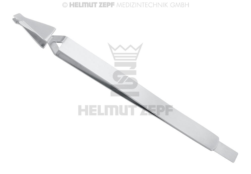 Pince précelle chirurgicale pour positionnement de brackets orthodontiques, avec extrémité arrière permettant l'angulation - Helmut Zepf (31.299.90) - Delynov