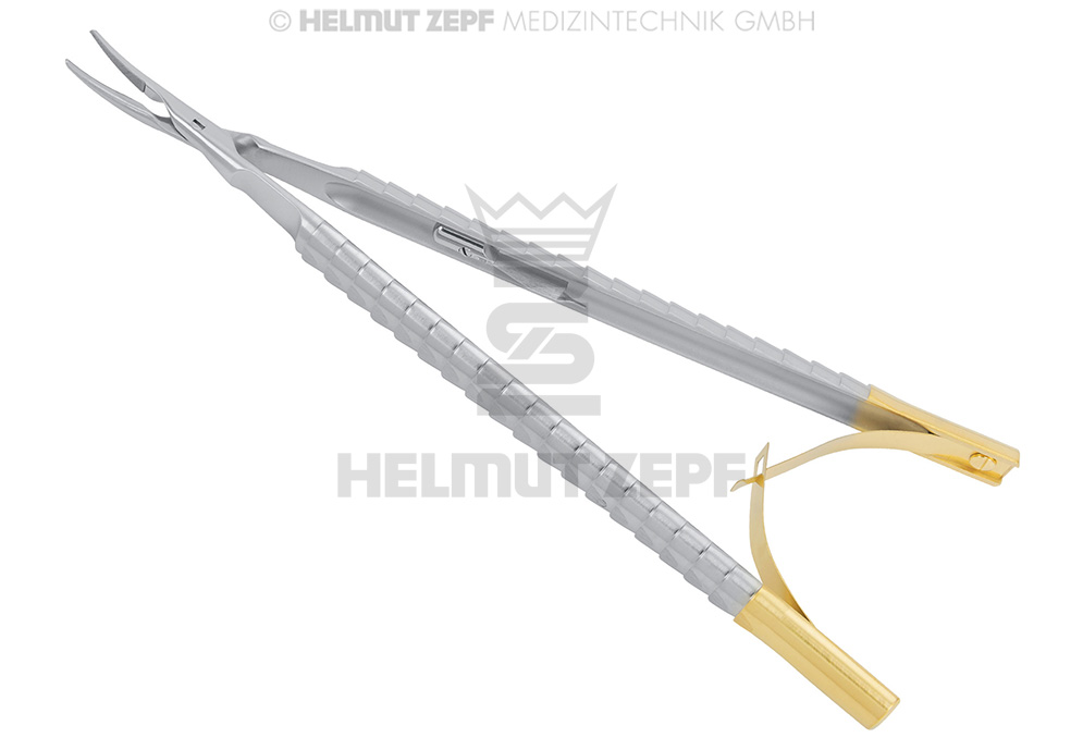 MICRO NEEDLE HOLDER CURVED, STAINLESS, 16CM, ZEPF-LINE - Helmut Zepf (41.201.15TC) - Delynov