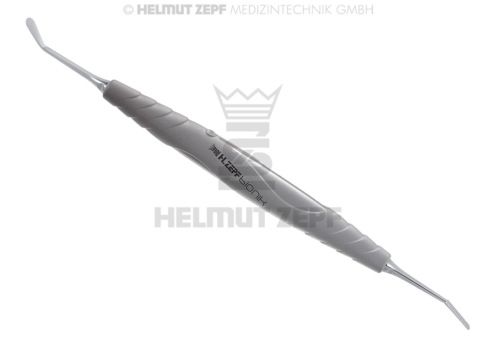 Angulated periodontal curette with integrated micro raspatorium in the handle - Helmut Zepf (46.035.30) - Delynov