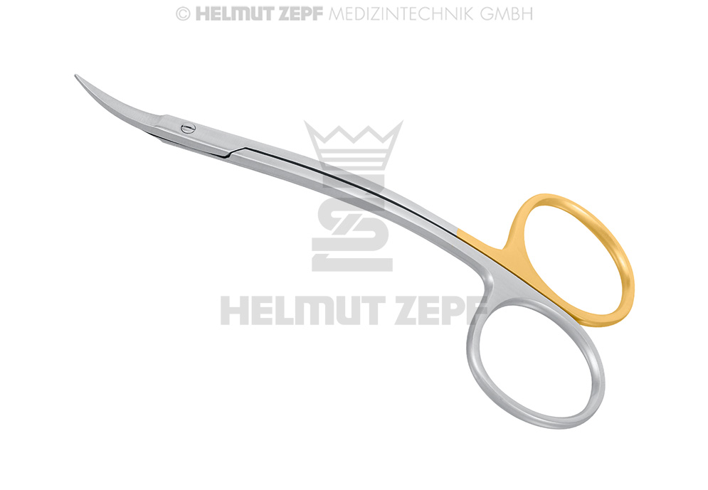 Ciseaux chirurgicaux à gencives La Grange, 11,5 cm, modèle supercut avec un anneau doré - Helmut Zepf (46.057.11SC) - Delynov