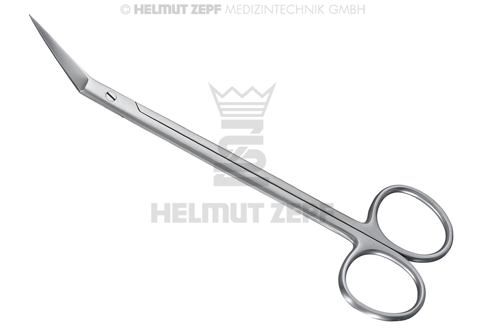 Angled serrated gum scissors, 16 cm - Helmut Zepf (46.111.16) - Delynov