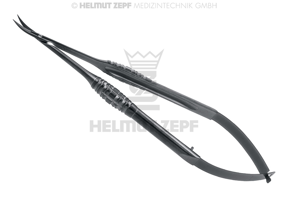 Micro-ciseaux chirurgicaux à ressort, design Hürzeler / Zuhr, courbes, longueur 17,5 cm - Helmut Zepf (46.319.17HZU) - Delynov
