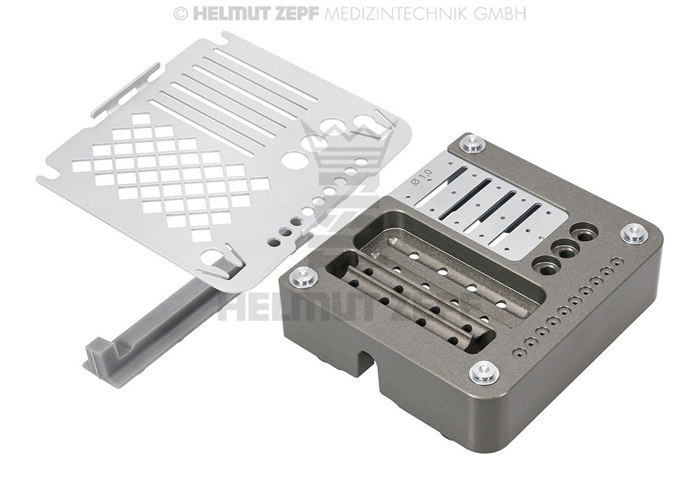 Boîte de rangement pour vis et broches chirurgicales, capacité 10 vis diamètre 1,2 mm et 5 vis diamètre 1,5 mm - Helmut Zepf (47.503.53) - Delynov