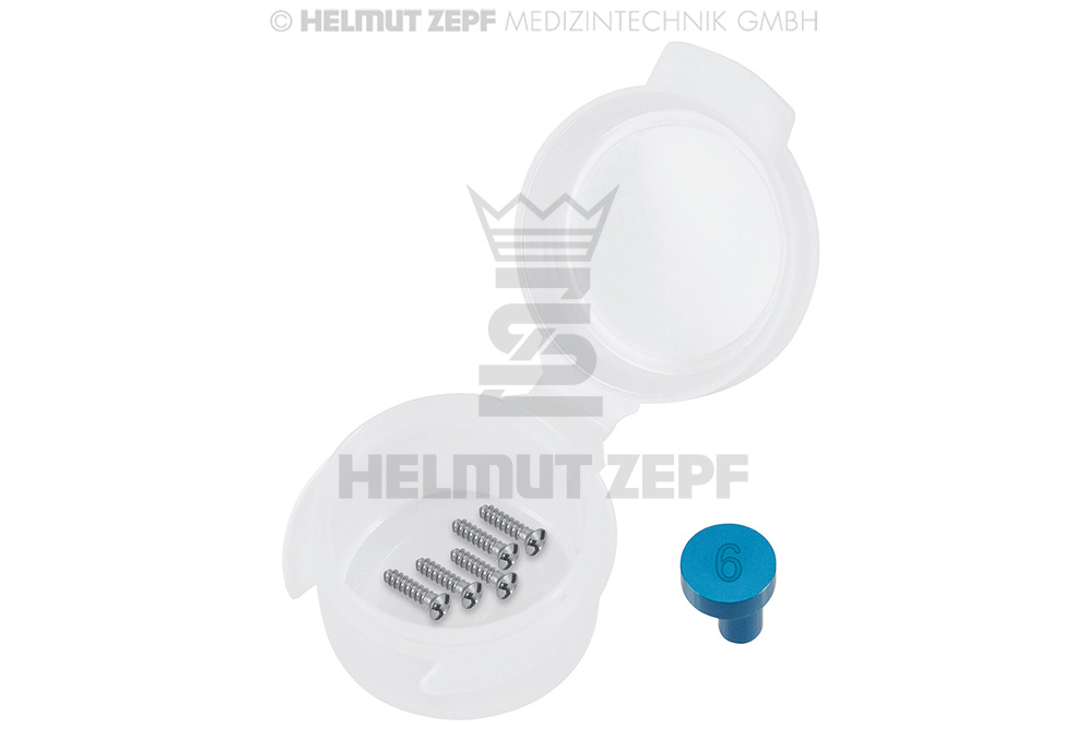 Titanium cross-fit screw for osteosynthesis, Ø 1.5 mm, length 6 mm, blue anodized - Helmut Zepf (47.575.06) - Delynov