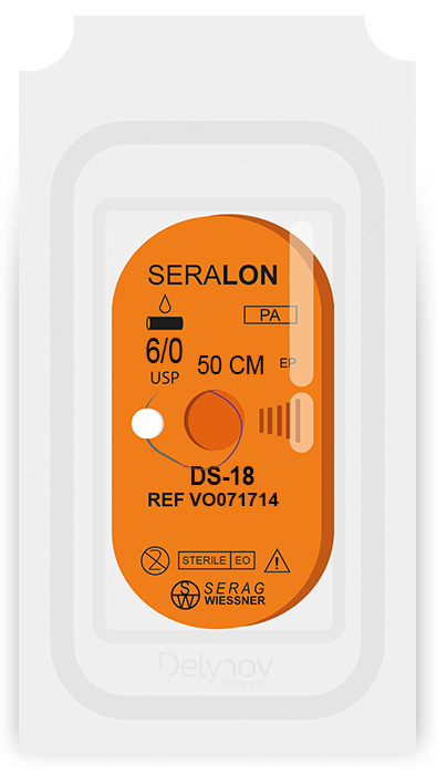SERALON non résorbable bleu (6/0) aiguille DS-18 de 50 CM boite de 24 sutures - Serag & Wiessner (VO071714) - Delynov