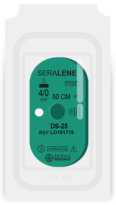 SERALENE non-resorbable blue (4/0) DS-25 needle of 50 CM box of 24 sutures - Serag & Wiessner (LO151715) - Delynov