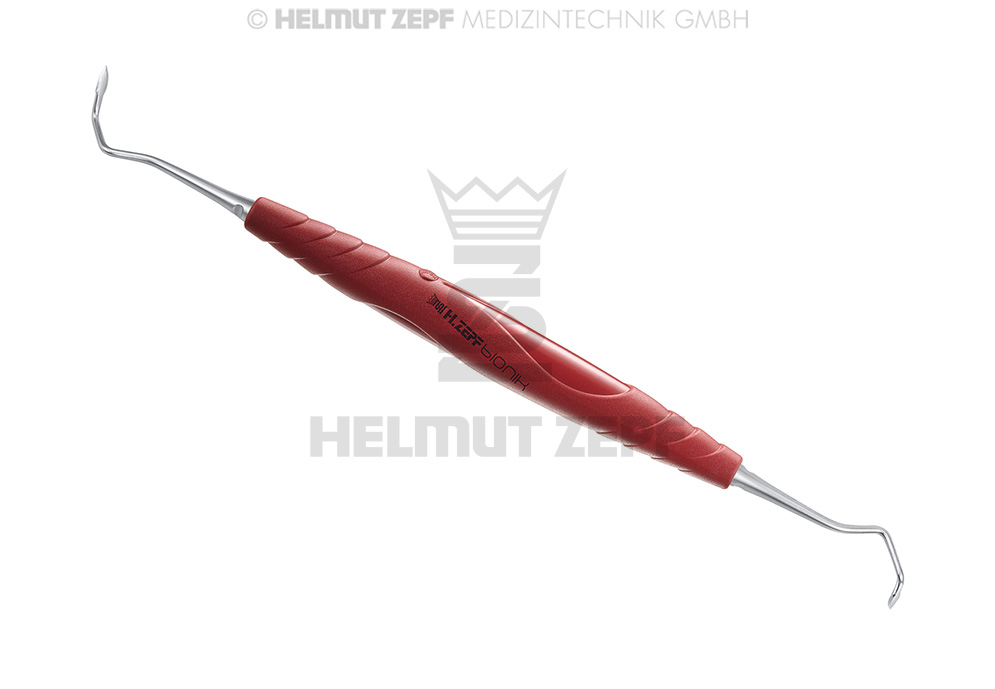 COUTEAU PARODONTAL FIG. 3. ORBAN 1/2 MODIFIE. A DEUX EXTREMITES. MANCHE BIONIK ROUGE-VIOLET - Helmut Zepf (46.040.09) - Delynov
