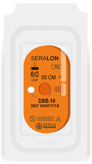 SERALON non résorbable bleu (6/0) aiguille DSS-10 de 50 CM boite de 24 sutures - Serag & Wiessner (VO07171S) - Delynov