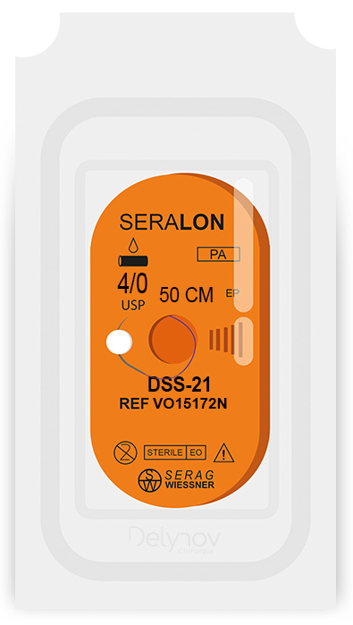 SERALON non résorbable bleu (4/0) aiguille DSS-21 de 50 CM boite de 24 sutures - Serag & Wiessner (VO15172N) - Delynov