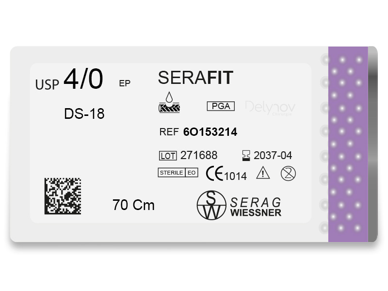 SERAFIT absorbable purple (4/0) needle DS-18 70 CM box of 24 sutures - Serag & Wiessner (6O153214) - Delynov