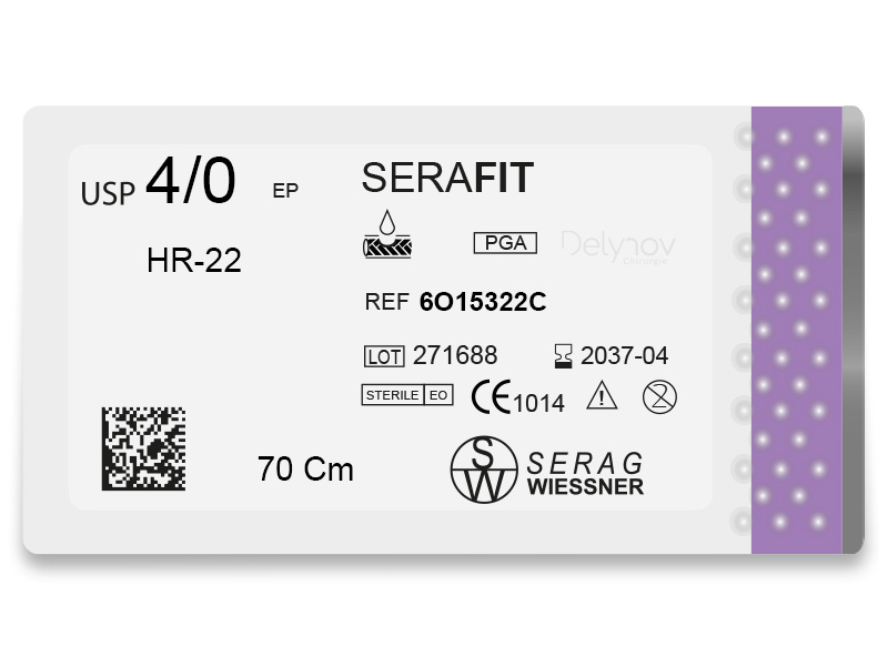 SERAFIT absorbable violet (4/0) HR-22 needle 70 CM box of 24 sutures - Serag & Wiessner (6O15322C) - Delynov