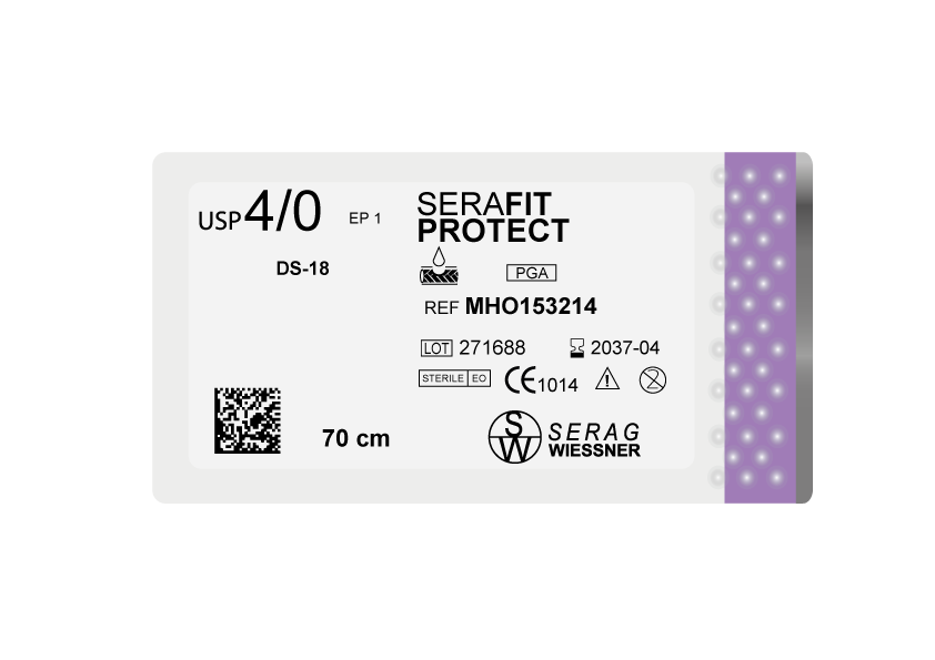 SERAFIT PROTECT résorbable violet (4/0) aiguille DS-18 de 70 CM boite de 24 sutures - Serag & Wiessner (MHO153214) - Delynov