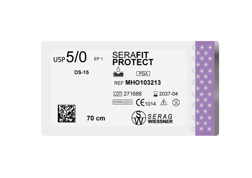 SERAFIT PROTECT résorbable violet  (5/0) aiguille DS-15 de 70 CM boite de 24 sutures - Serag & Wiessner (MHO103213) - Delynov
