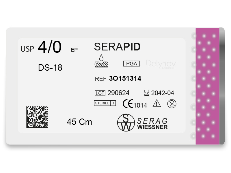 SERAPID absorbable colorless (4/0) DS-18 needle of 45 CM box of 24 sutures - Serag & Wiessner (3O151314) - Delynov