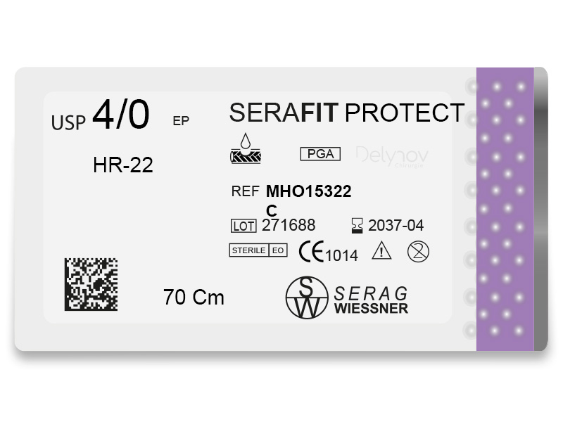 SERAFIT PROTECT résorbable violet (4/0) aiguille HR-22 de 70 CM boite de 24 sutures - Serag & Wiessner (MHO15322C) - Delynov