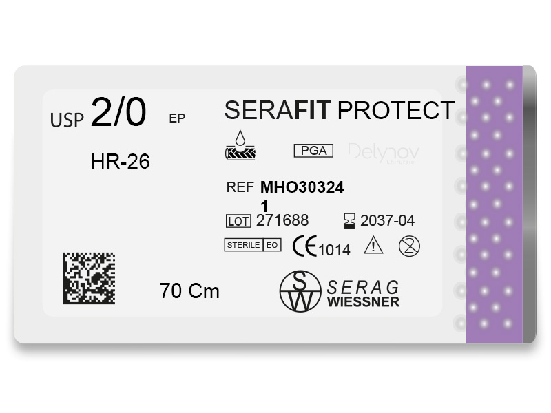 SERAFIT PROTECT resorbable violet (2/0) HR-26 needle of 70 CM box of 24 sutures - Serag & Wiessner (MHO303241) - Delynov