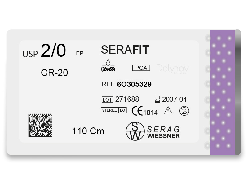 SERAFIT resorbable violet (2/0) GR-20 needle 110 CM box of 12 sutures - Serag & Wiessner (6O305329) - Delynov
