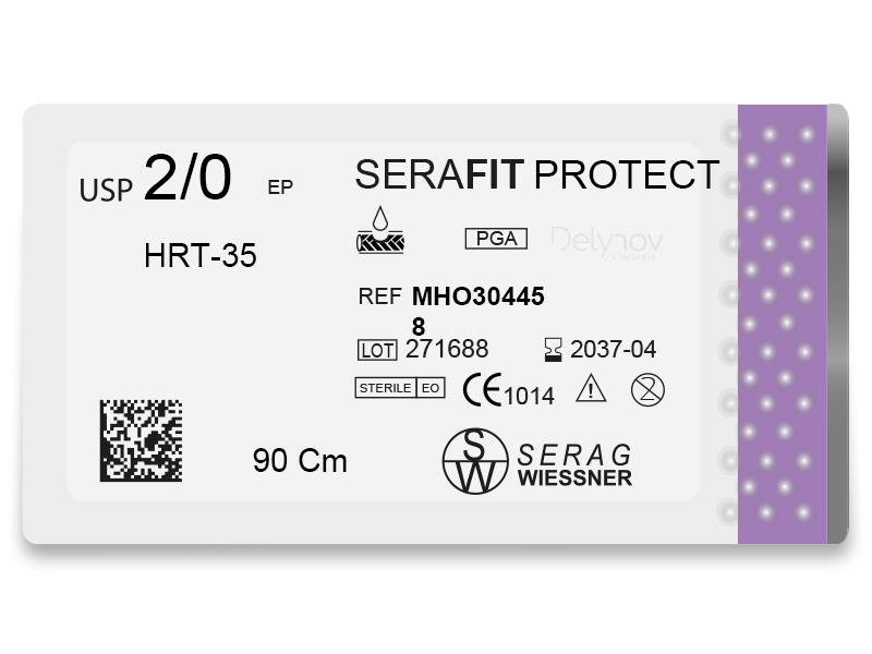 SERAFIT PROTECT absorbable purple (2/0) HRT-35 needle of 90 CM box of 24 sutures - Serag & Wiessner (MHO304458) - Delynov