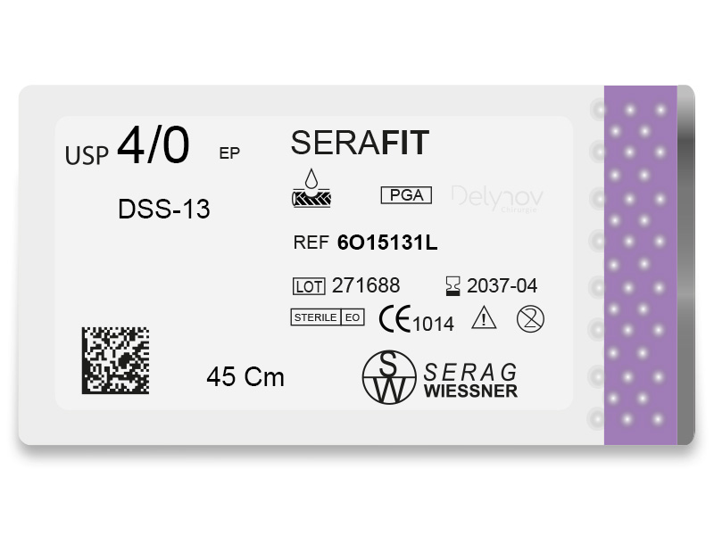 SERAFIT absorbable violet (4/0) DSS-13 needle 45 CM box of 24 sutures - Serag & Wiessner (6O15131L) - Delynov