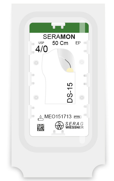 SERAMON non résorbable incolore  (4/0) aiguille DS-15 de 50 CM boite de 24 sutures - Serag & Wiessner (MEO151713) - Delynov