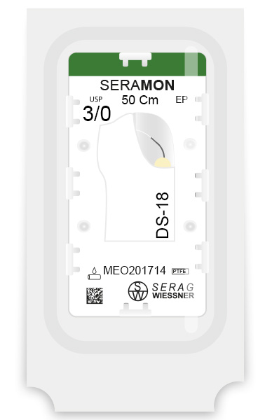 SERAMON non résorbable incolore  (3/0) aiguille DS-18 de 50 CM boite de 24 sutures - Serag & Wiessner (MEO201714) - Delynov
