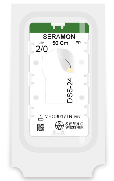 SERAMON non résorbable incolore (2/0) aiguille DSS-24 de 50 CM boite de 24 sutures - Serag & Wiessner (MEO30171N) - Delynov