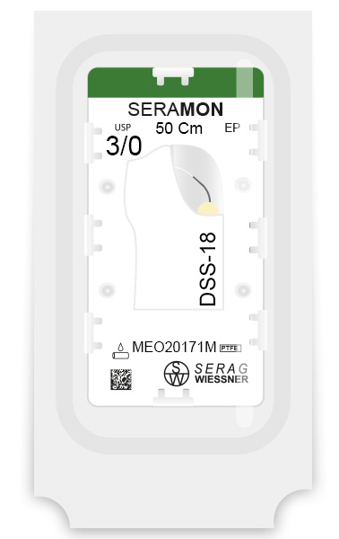 SERAMON non-resorbable colorless (3/0) DSS-18 needle 50 CM box of 24 sutures - Serag & Wiessner (MEO20171M) - Delynov
