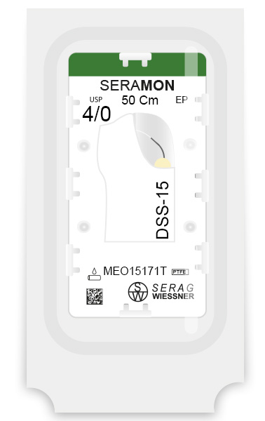 SERAMON non résorbable incolore  (4/0) aiguille DSS-15 de 50 CM boite de 24 sutures - Serag & Wiessner (MEO15171T) - Delynov